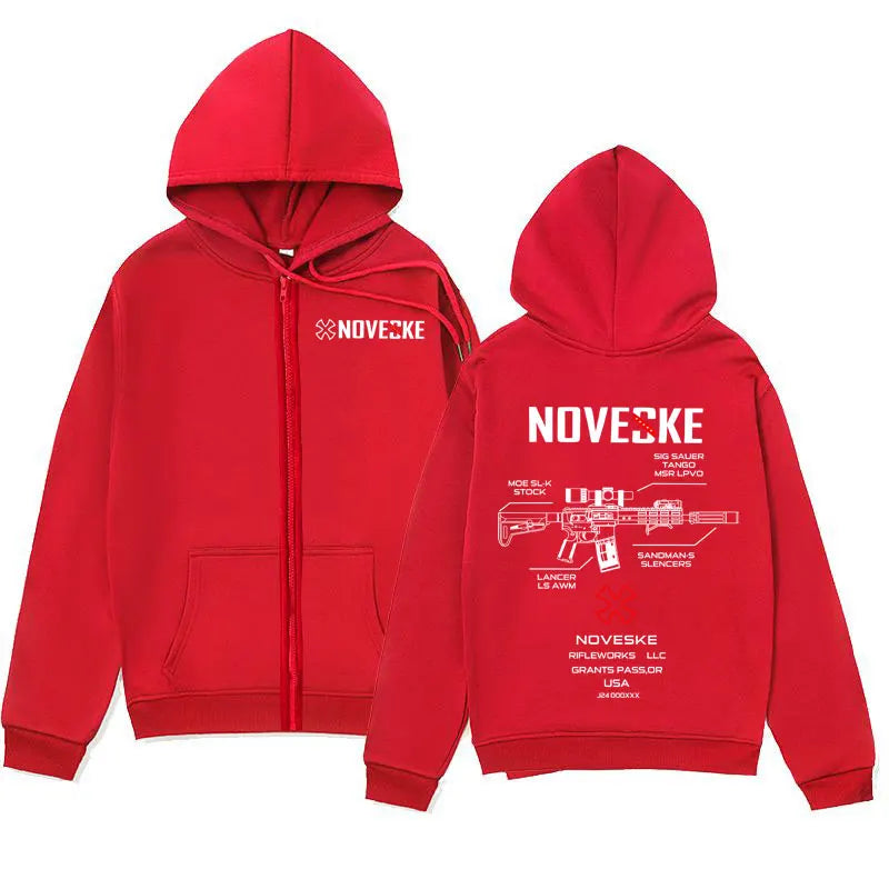 Casual Fleece Pullovers Streetwear Gun Noveske Graphic Zipper Hoodie