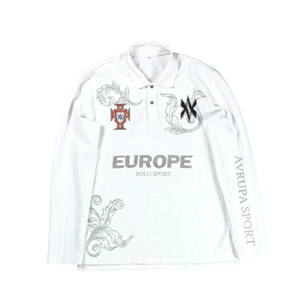 Retro Long Sleeve Polo Shirt Y2k Casual