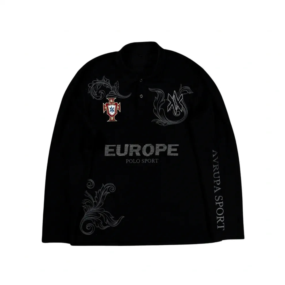 Retro Long Sleeve Polo Shirt Y2k Casual