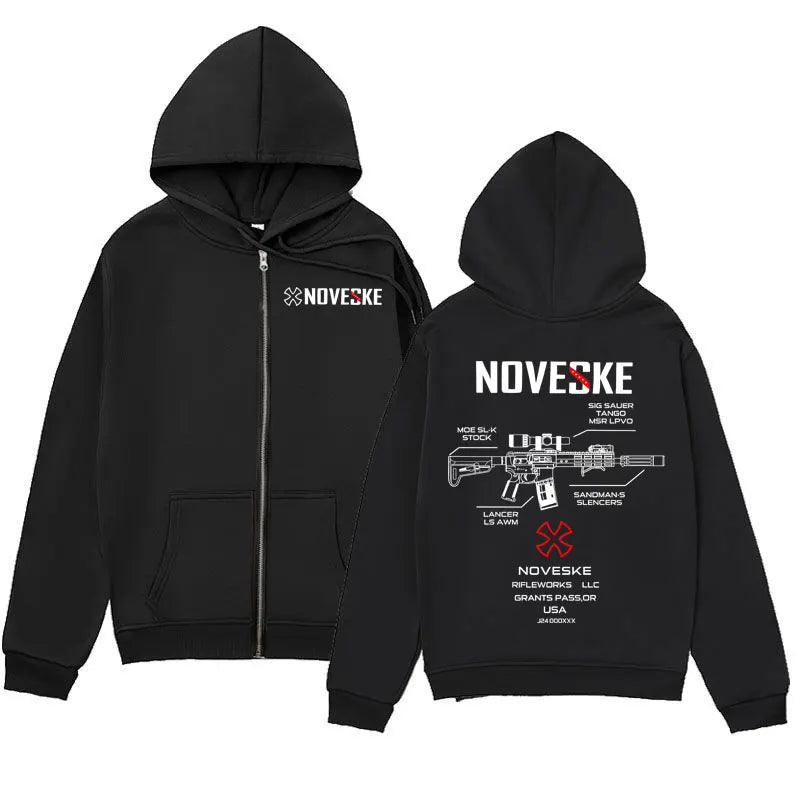 Casual Fleece Pullovers Streetwear Gun Noveske Graphic Zipper Hoodie