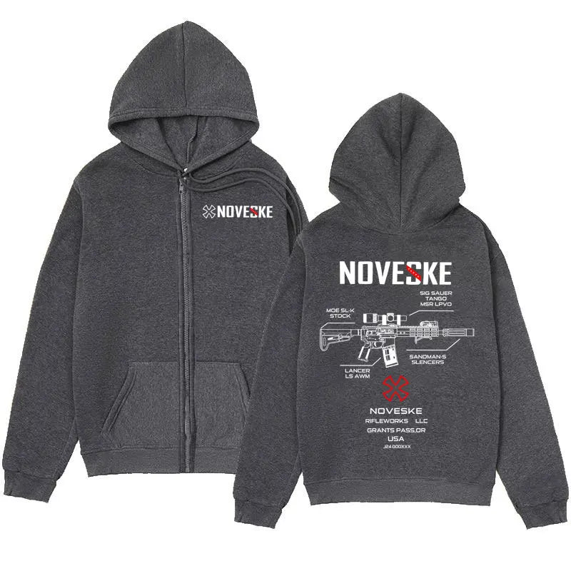 Casual Fleece Pullovers Streetwear Gun Noveske Graphic Zipper Hoodie