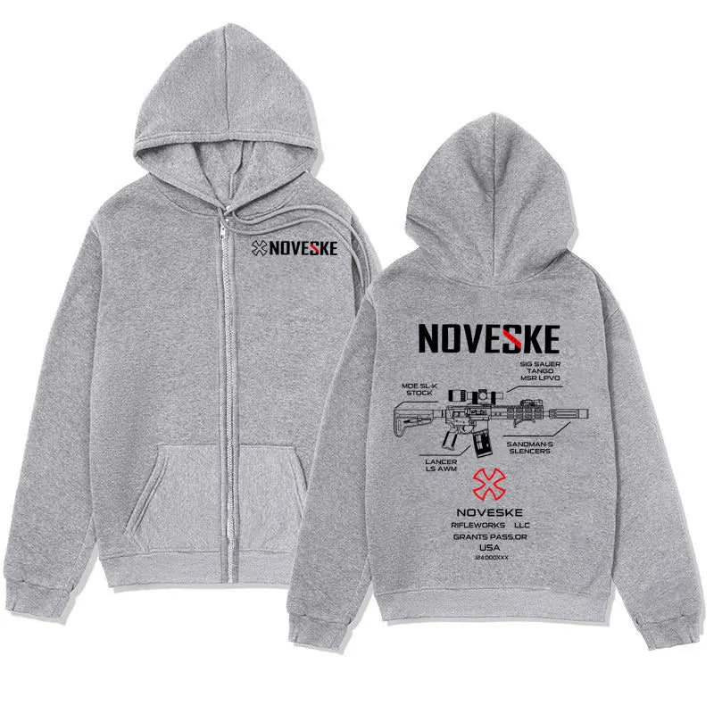 Casual Fleece Pullovers Streetwear Gun Noveske Graphic Zipper Hoodie
